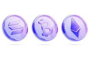 Glass holographic cryptocurrency set, a Finance Illustration by Marozhkastudio