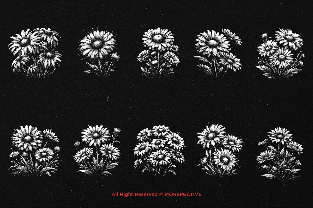 10 Bundle Dark Art Daisy Flower, an Illustration by Morspective (Photo 6 of 7)
