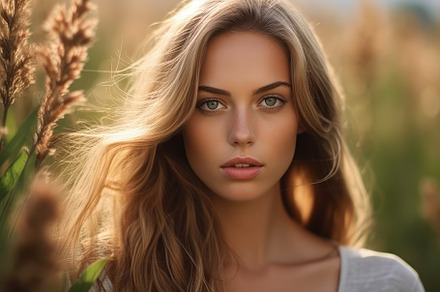 Photograph of a naturally beautiful female model in nature. Gene, a Beauty & Fashion Photo by designvectx