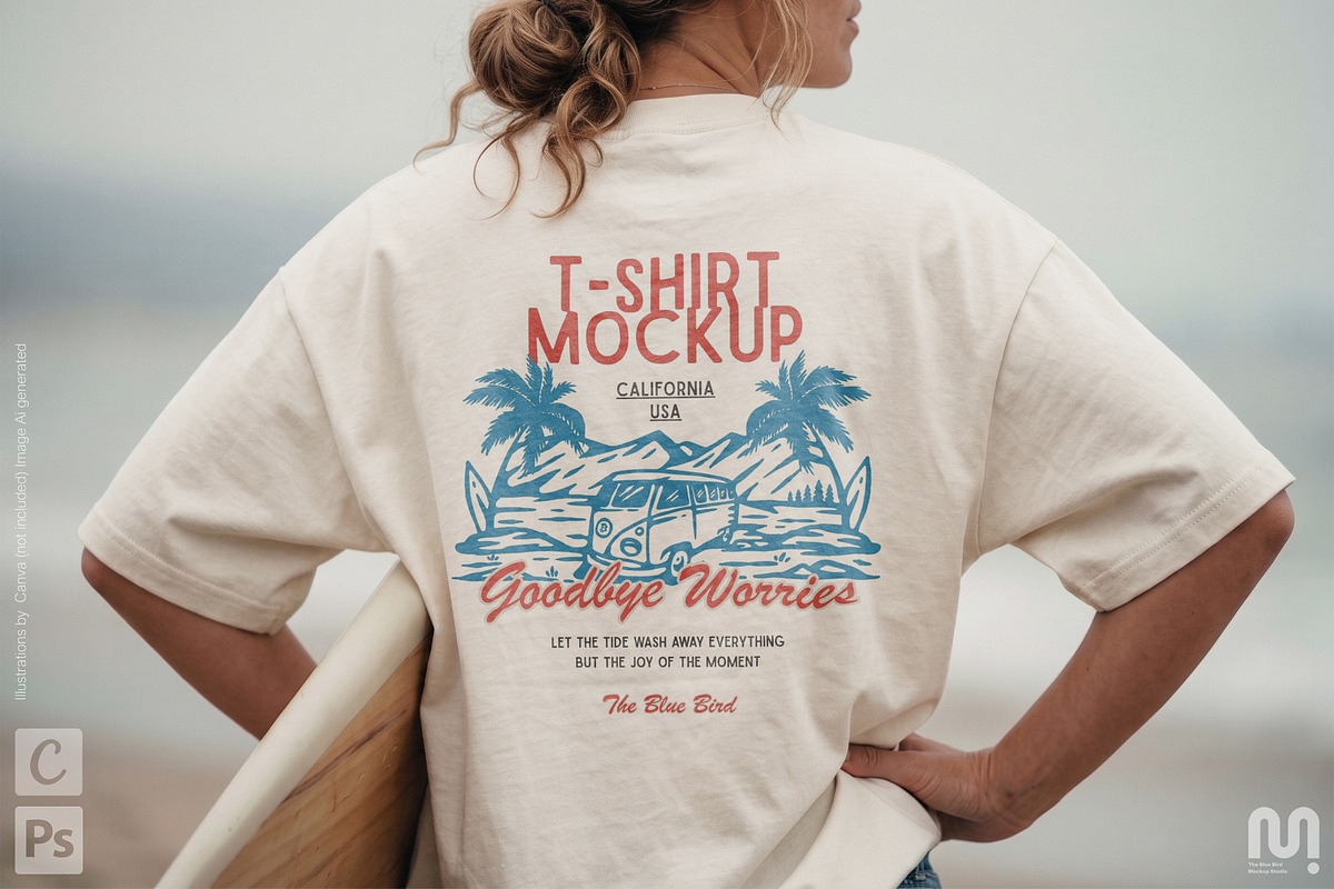 Beach T-Shirt Mockup Back view, a Shirt Mockup by The Blue Bird (Photo 3 of 8)