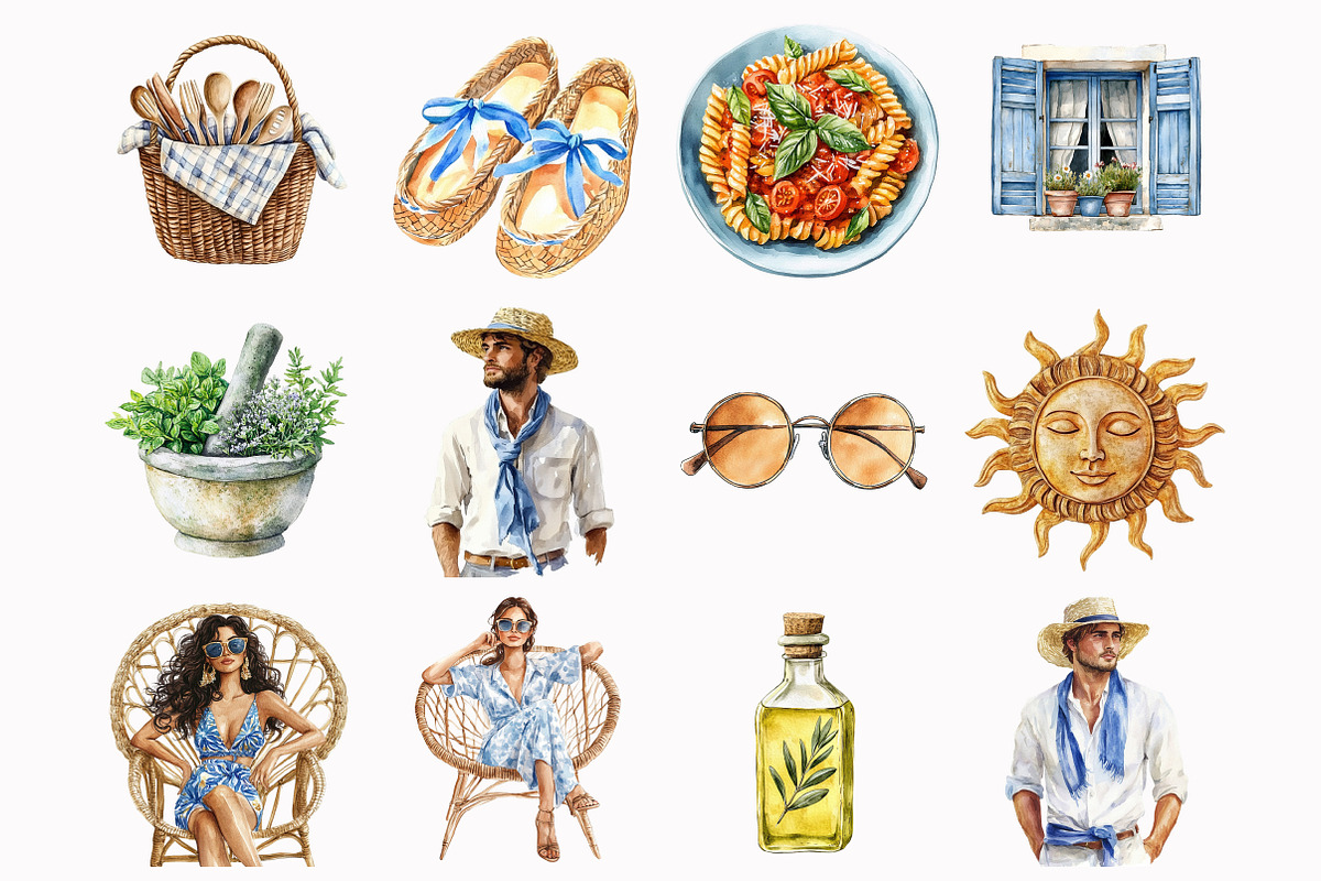 Watercolor Sicilian Summer Clipart, an Illustration by Design Market (Photo 4 of 5)