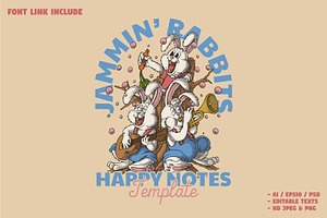 Retro Rabbit Band Playing Music