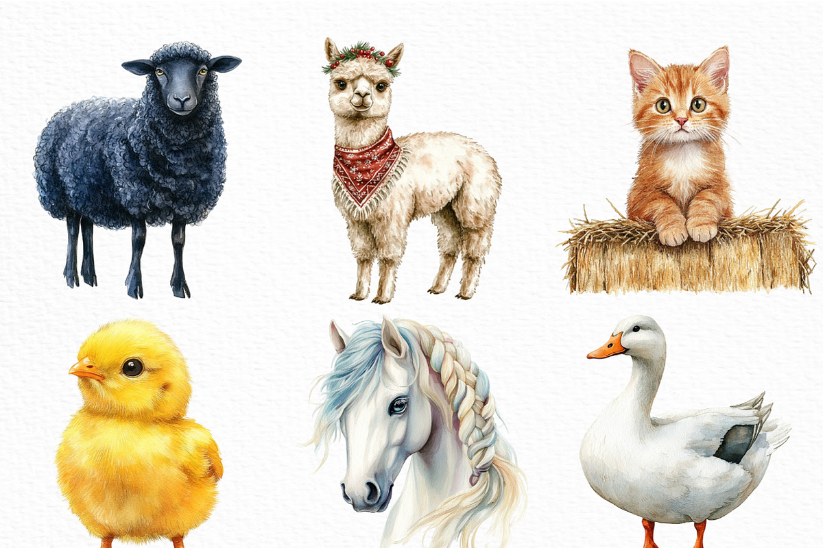 Barn Animals Watercolor Clipart, an Illustration by Craft Nest (Photo 5 of 6)