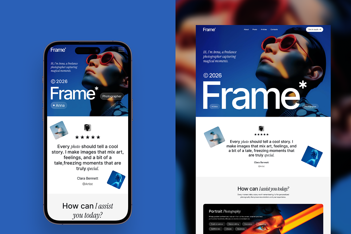 Frame - Photography Website, an UI Kit Template by Ahmed Rubel (Photo 5 of 8)