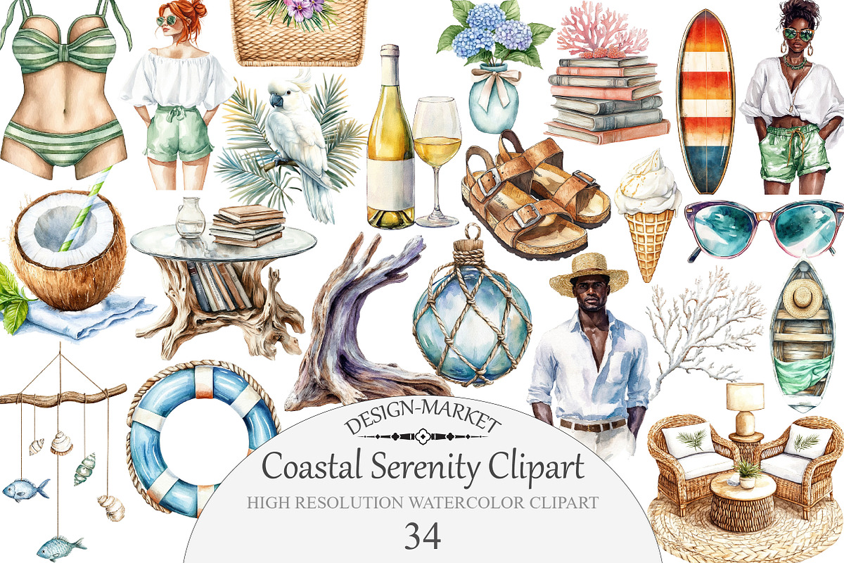 Watercolor Coastal Serenity Clipart, an Illustration by Design Market (Photo 1 of 4)