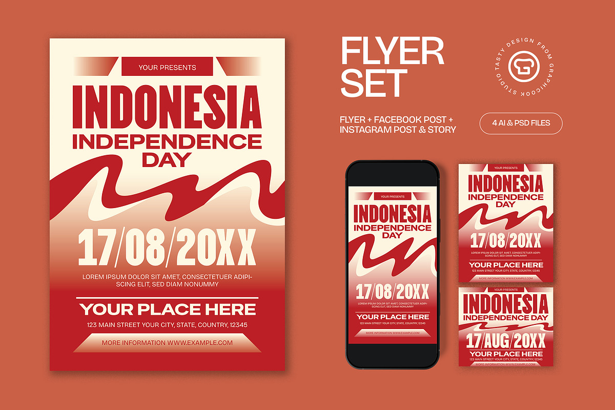 Red Indonesian Day Flyer Set, a Flyer Template by graphicook (Photo 1 of 3)