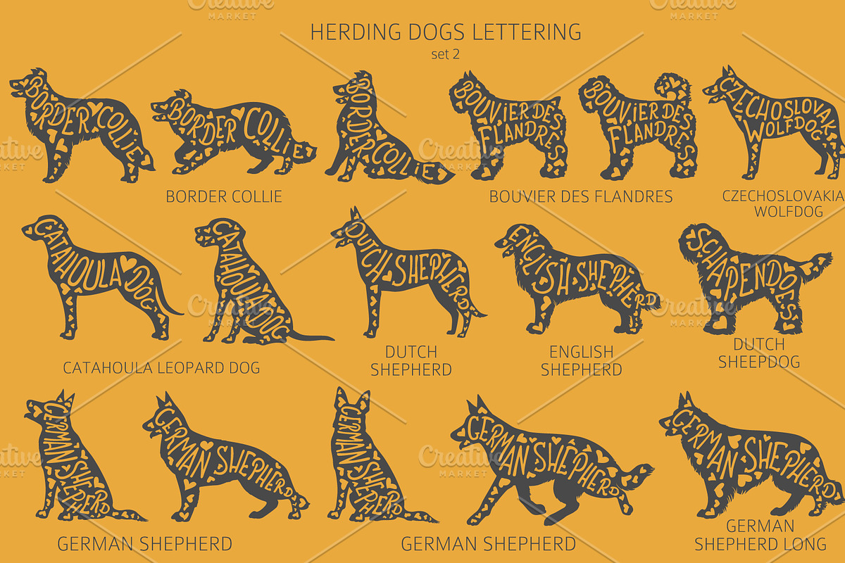 Herding dogs, Sheepdogs Silhouettes, an Animal Illustration by pet design shop (Photo 3 of 13)