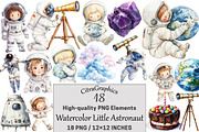 Watercolor Little Astronaut Clipart, a Seasonal Illustration by CitraGraphics (Thumbnail 1 of 4)