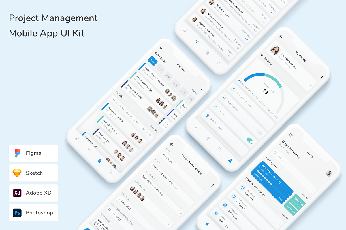 Project Management Mobile App UI Kit, an UI Kit Template by Betush