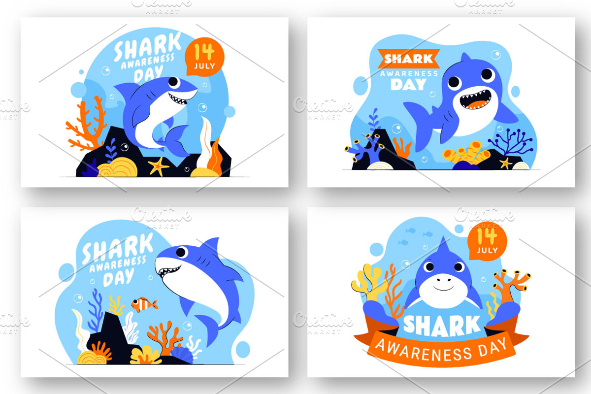 10 Shark Awareness Day Illustration, an Animal Illustration by denayunebgt (Photo 2 of 4)