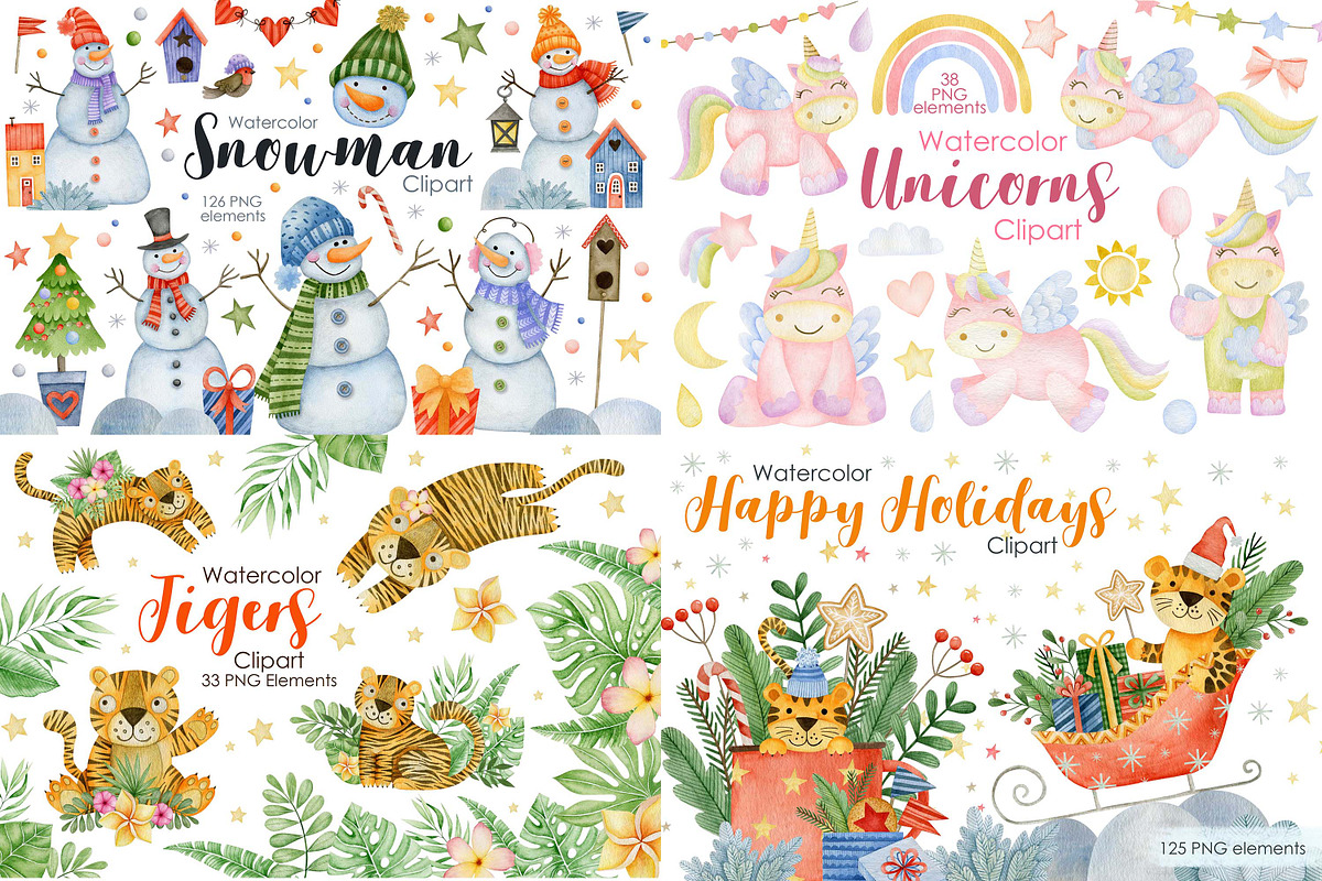 Watercolor Bundle 40 sets clipart., an Animal Illustration by Kira Konoshenko (Photo 8 of 12)