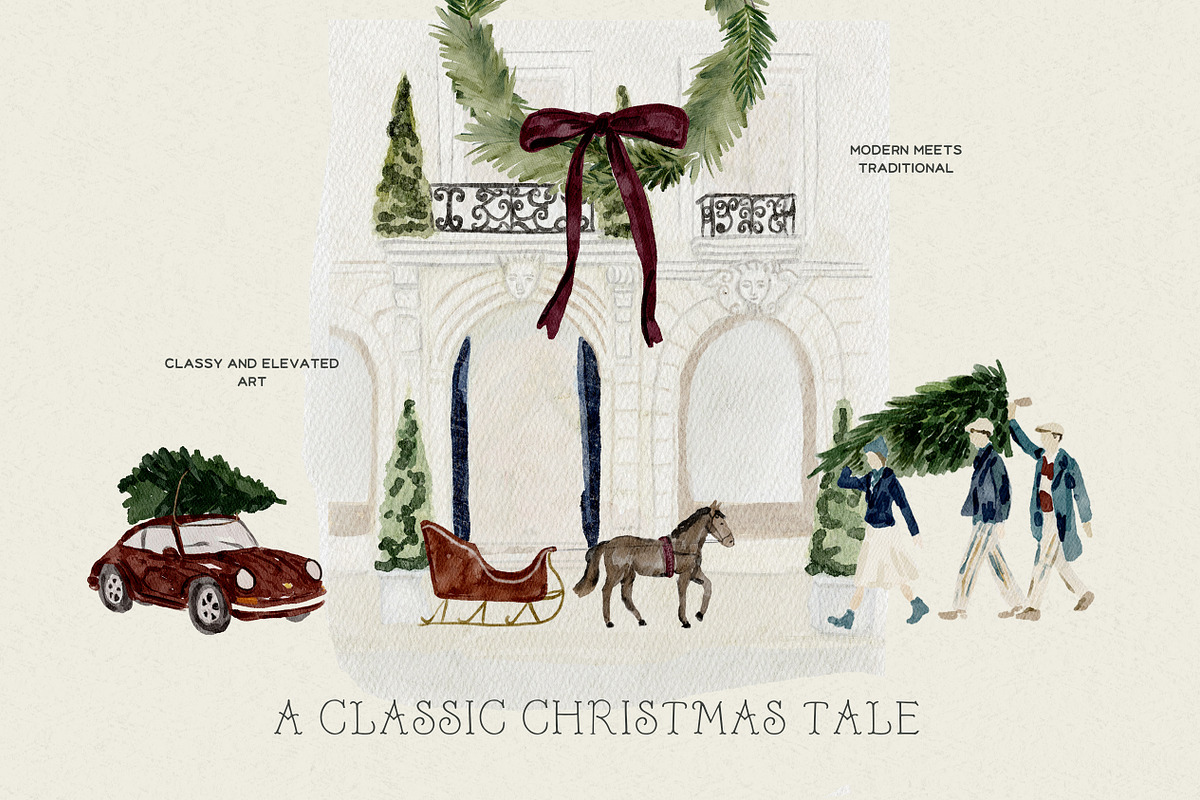 Classic Christmas Watercolor & Cards, an Object Graphic by Laras Wonderland (Photo 6 of 12)