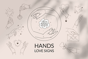 Hand line logo, love sign collection