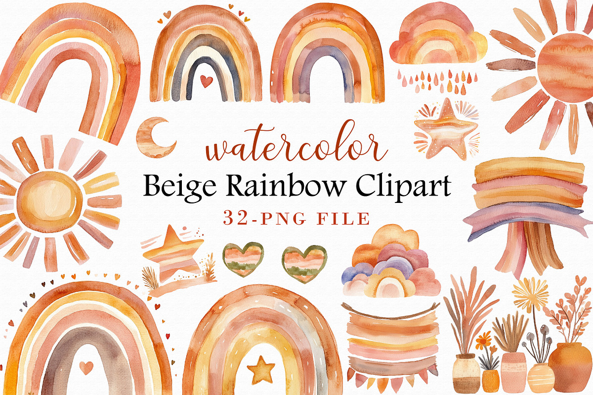Watercolor Beige Rainbow Clipart, an Illustration by Libby Wishes (Photo 1 of 7)