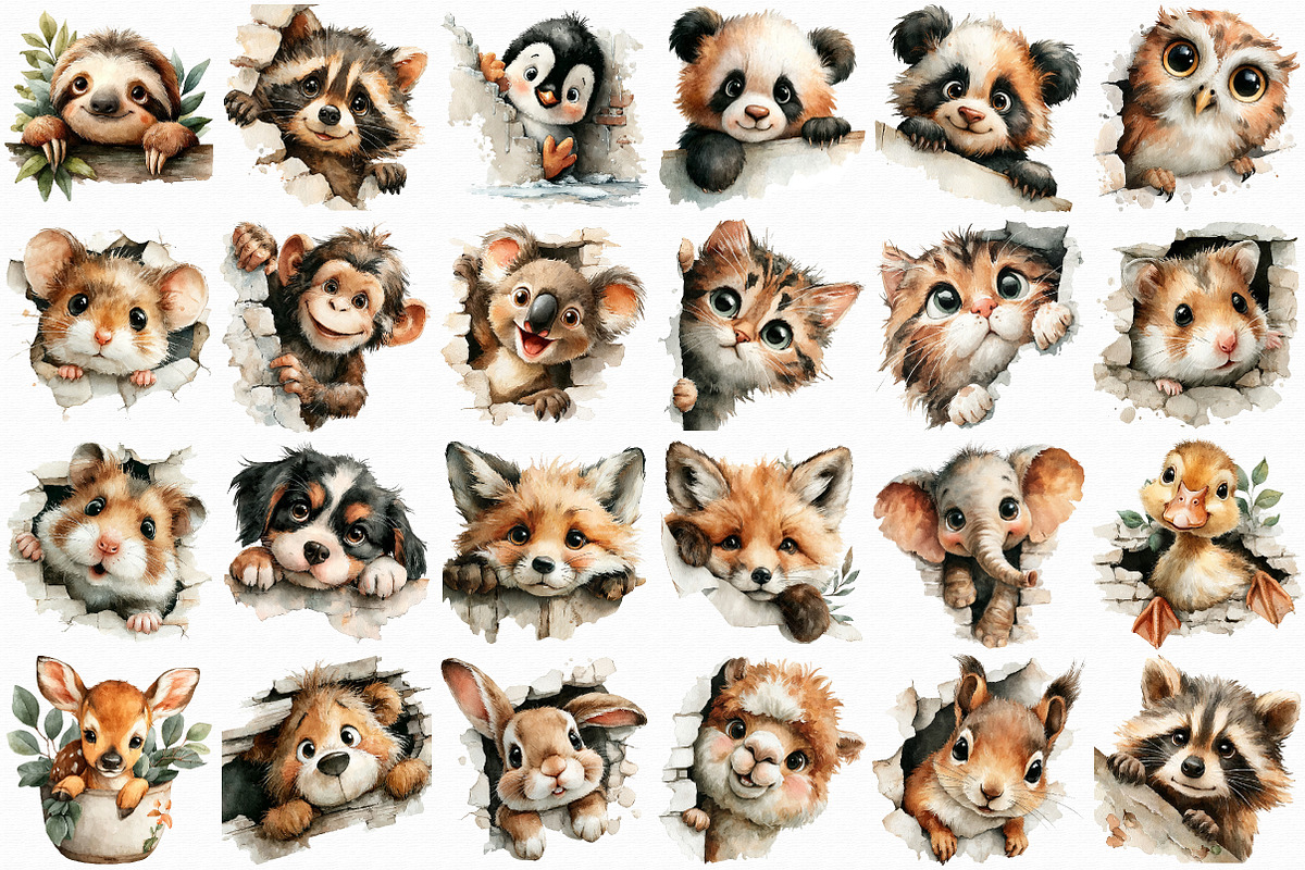 Funny Cute Animal Peeking clipart, an Illustration by Libby Wishes (Photo 5 of 7)