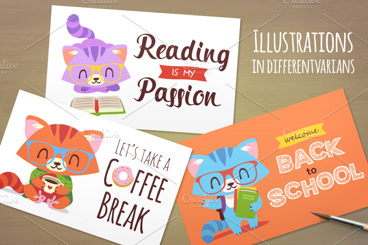Cartoon Nerd cat set, an Animal Illustration by SunnyWS (Photo 4 of 4)