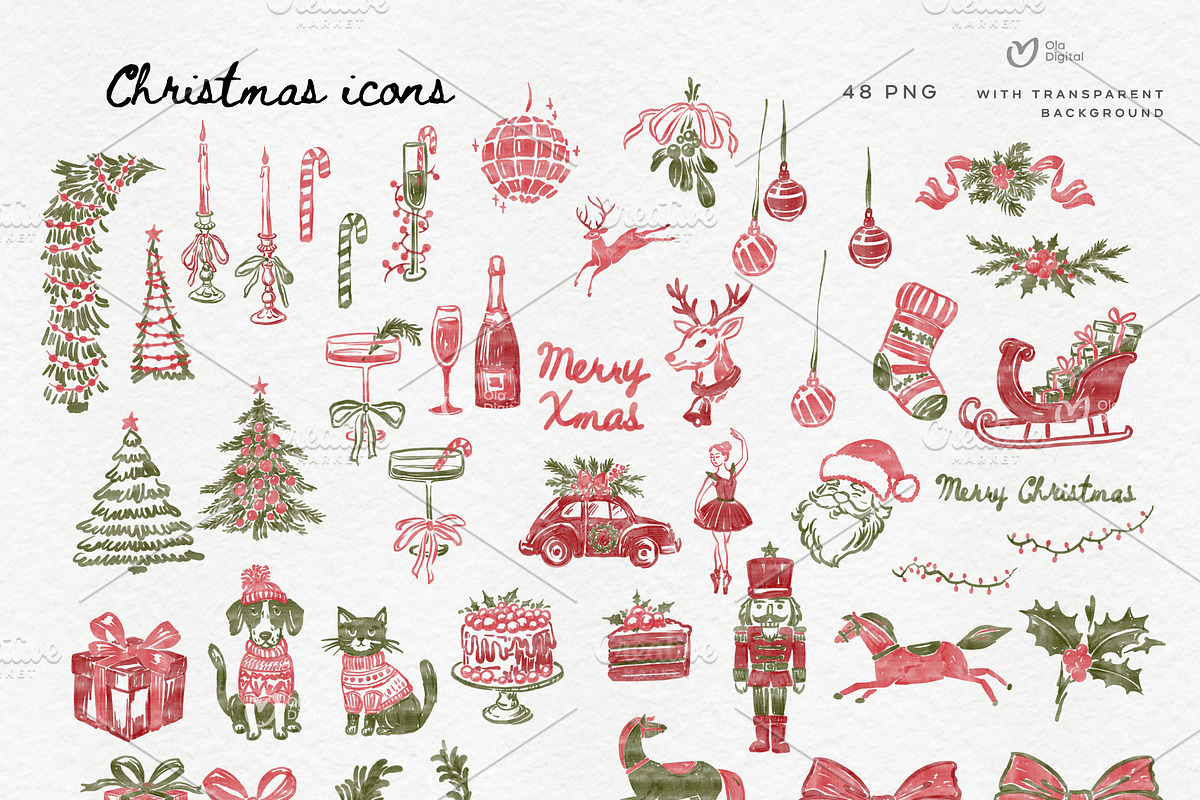 Watercolor Vintage Christmas, a Graphic by ollalya (Photo 5 of 10)