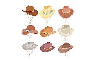 Cowboy Hat Set Cartoon Vector