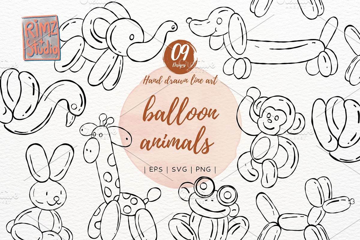 Balloon Animals Hand-Drawn SVG, an Animal Illustration by RimzStudio (Photo 1 of 8)
