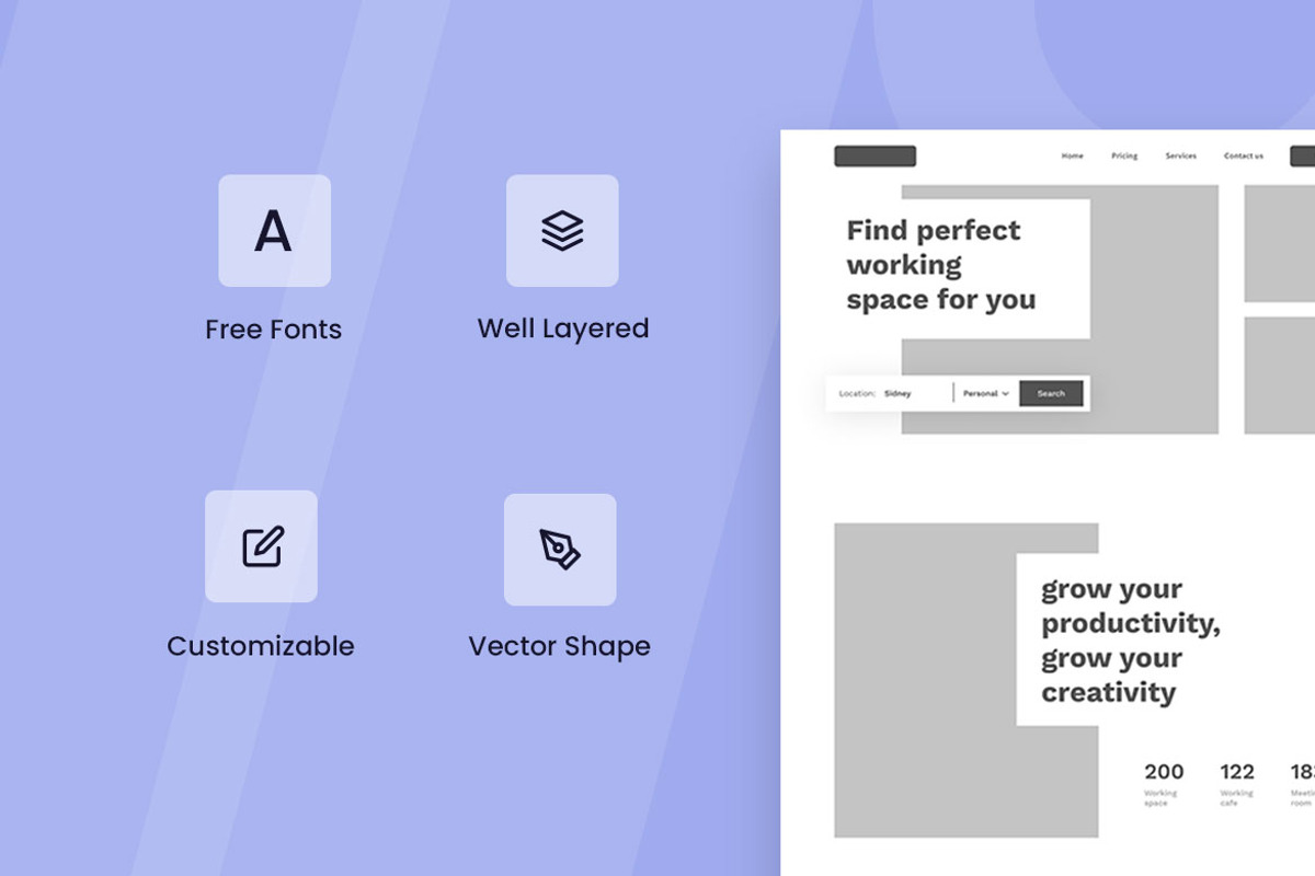 Coworking Space Wireframe Website, a Wireframe Template by INSPR STD (Photo 2 of 6)