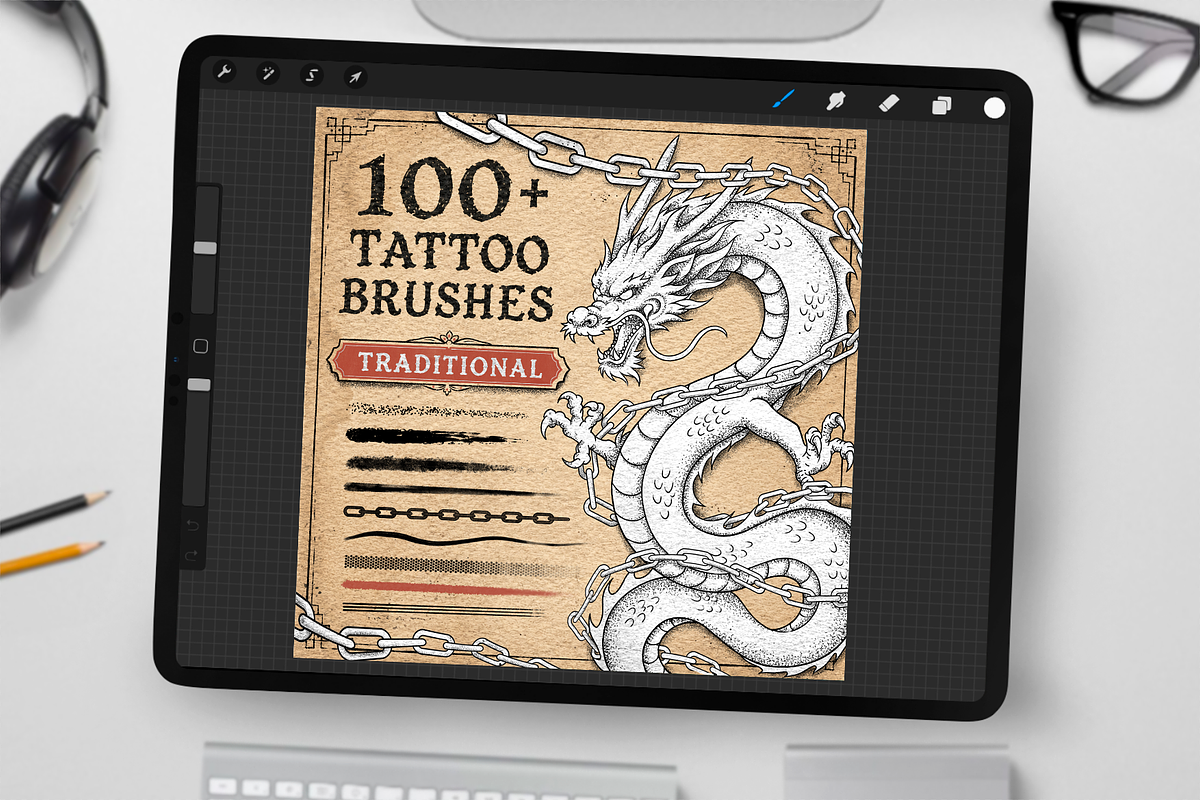 100 Tattoo Brushes for Procreate, a Brush Add-On by Disyukov (Photo 1 of 8)