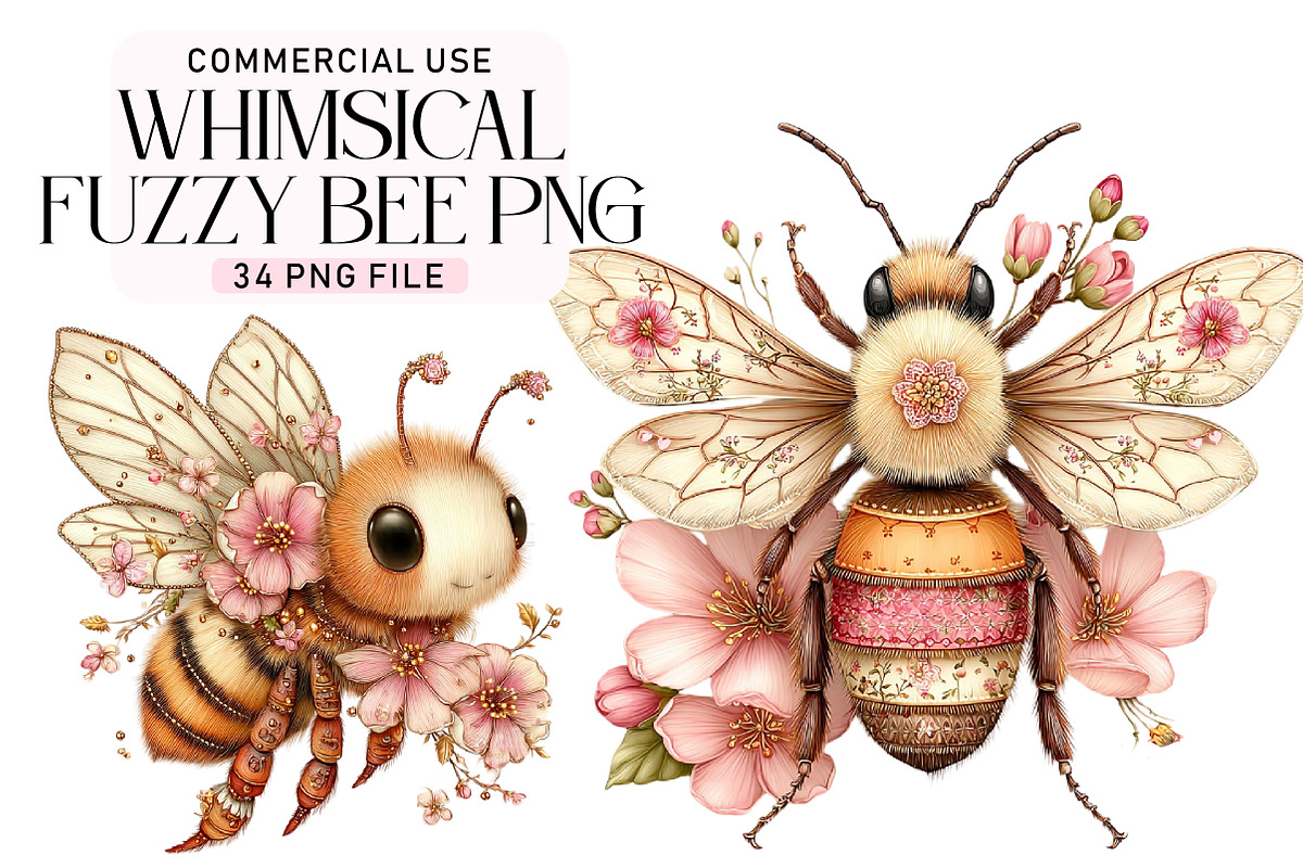Whimsical Fuzzy Bee PNG Clipart, a Seasonal Illustration by Daily.Designs (Photo 1 of 5)