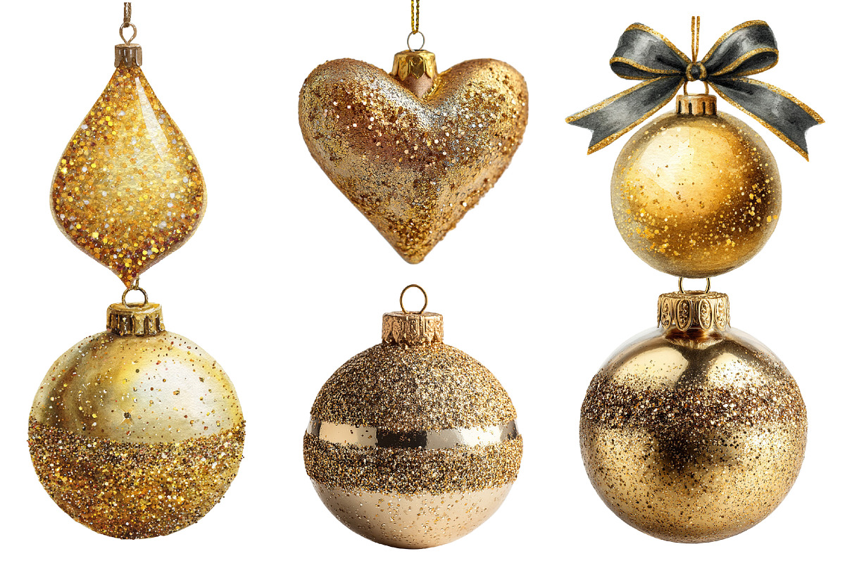 Gold Glitter Christmas Ornaments, an Illustration by Designworld (Photo 2 of 3)