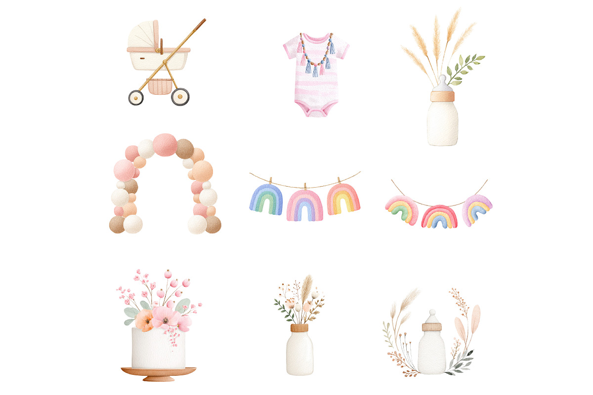 Watercolor Boho Baby Shower clipart, an Illustration by Designworld (Photo 4 of 4)