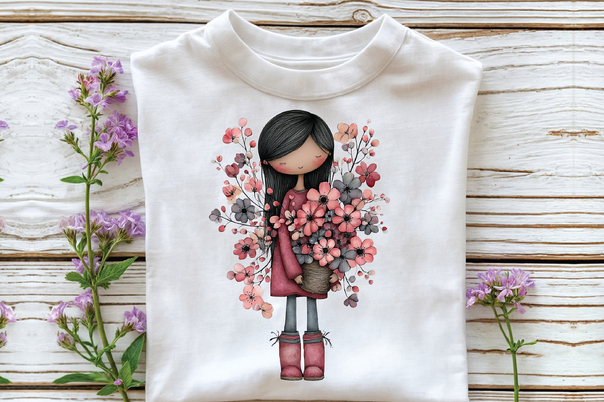 Whimsical Flowers and Girls Big Clip, an Illustration by CraftArtStudio (Photo 5 of 6)