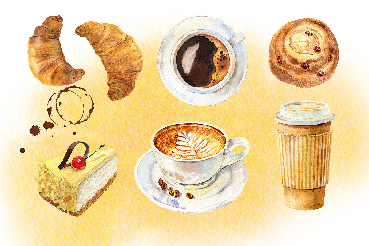 Watercolor coffee and bakery, a Background Graphic by Natasha Koltsova (Photo 2 of 2)