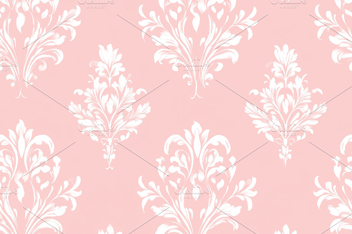 Seamless pattern, pink seamless pattern with white baroque flora, a Pattern Graphic by Studio ANNA