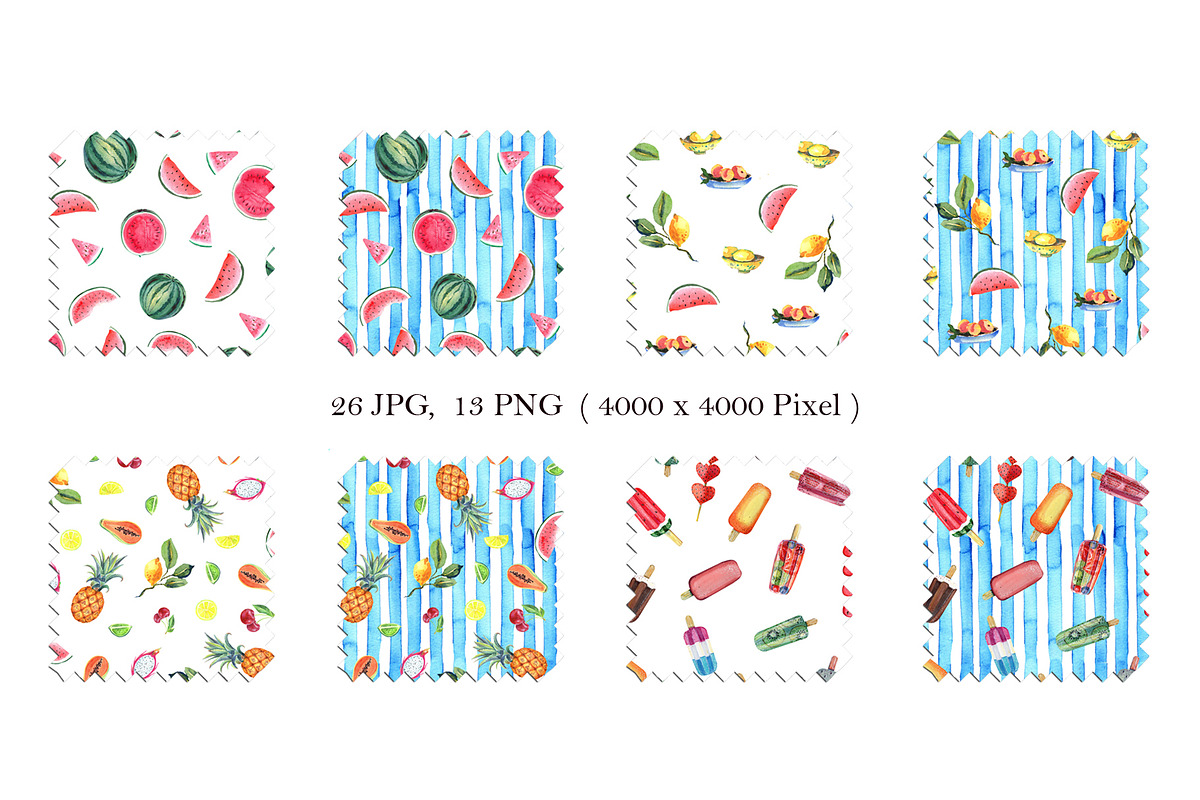 Summer Fruits Seamless patterns, an Illustration by JennyColorArt (Photo 5 of 6)