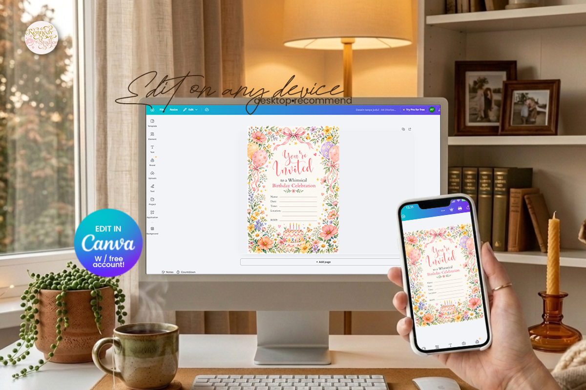 Floral Birthday Canva Invitation, a Marketing Template by KennedyStudio (Photo 3 of 6)