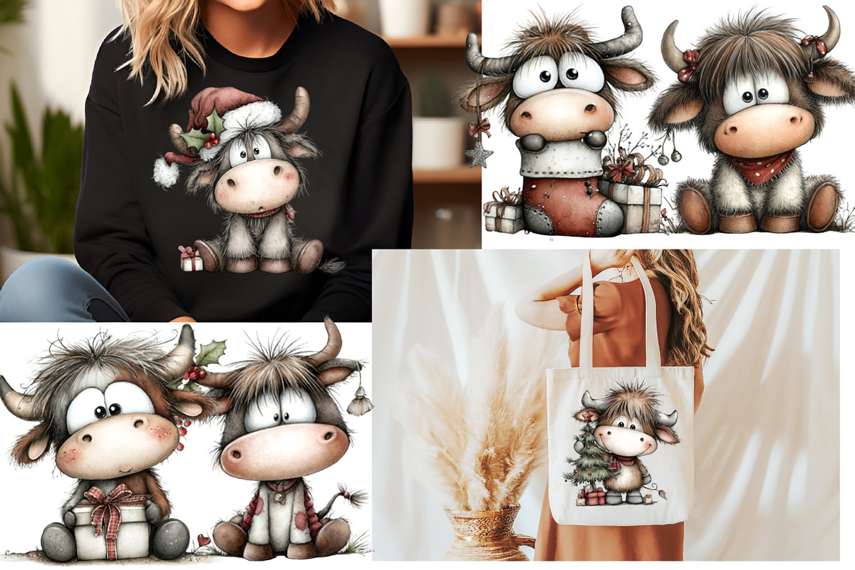 Whimsical Christmas Haigh land cow, an Illustration by Designworld (Photo 3 of 6)