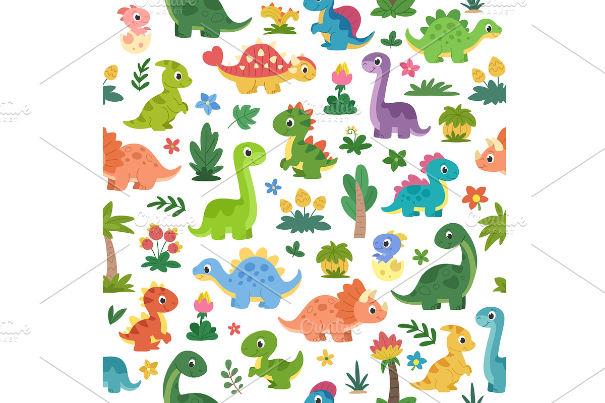 Cartoon dinosaurs seamless pattern, an Animal Illustration by Barsuk's Shop