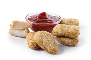Crispy Chicken Nuggets with Ketchup isolated on White Background, a Food & Drink Photo by etorres69