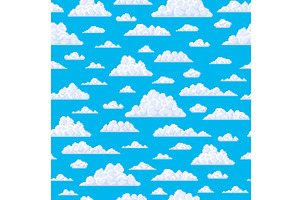 Seamless Pattern Pixel Fluffy Clouds