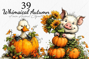 Whimsical Autumn Farm Animal Clipart, a Seasonal Illustration by Canvas Craft