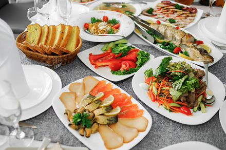 Fish dishes on the banquet table