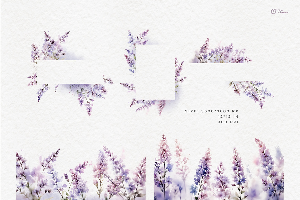 Lilac flowers, Watercolor clipart, an Object Illustration by ollalya (Photo 3 of 5)