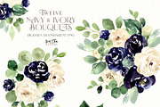 Navy and Ivory with Greenery Flowers, an Illustration by Kim Thoa Designs (Thumbnail 2 of 10)