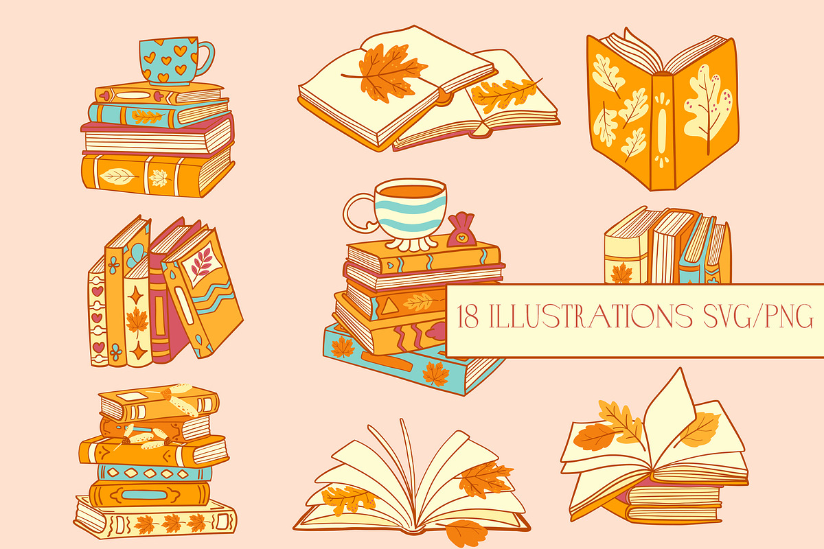 Autumn Books vector clipart patterns, an Education Illustration by Carpet Tapete Pretzel (Photo 2 of 13)