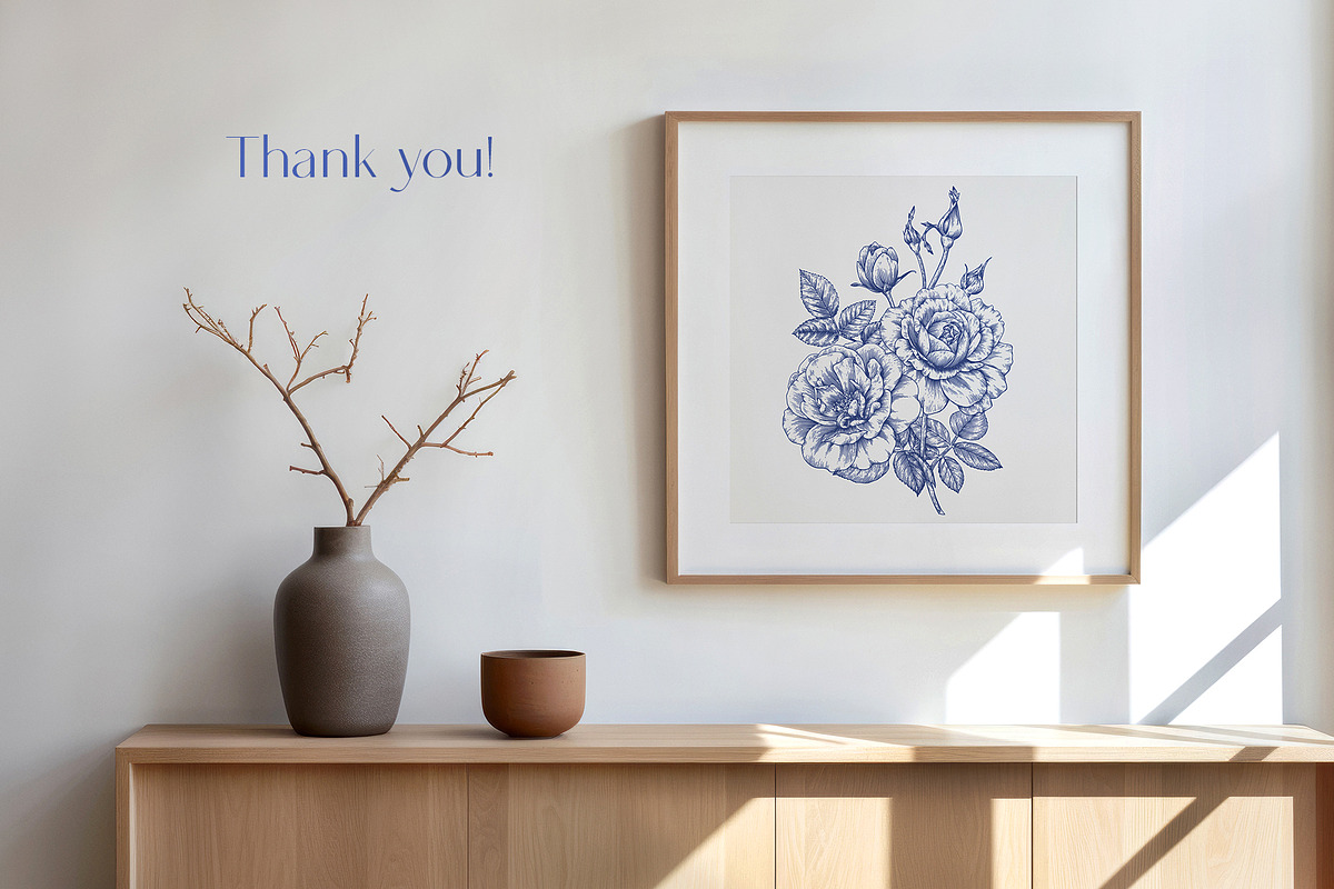 Roses Vintage set Blue Toile Vector, an Object Graphic by ON_lineart_store (Photo 10 of 10)