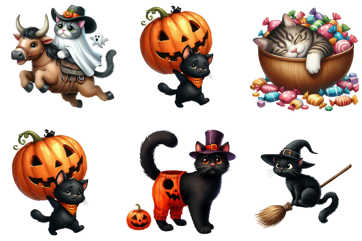 Funny Halloween Black Cat Clipart, an Illustration by DreamArtGraphic (Photo 2 of 5)