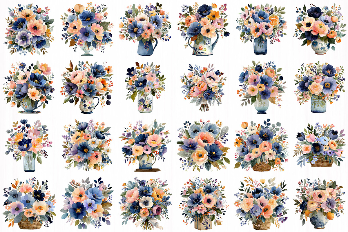 cottage floral bouquet clipart set, an Object Illustration by DreamCafeArt (Photo 3 of 6)