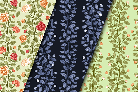 Seamless floral patterns with roses preview 2