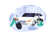 Repairmen repair cars, auto service, a Transportation Illustration by PaperTrident (Thumbnail 9 of 9)