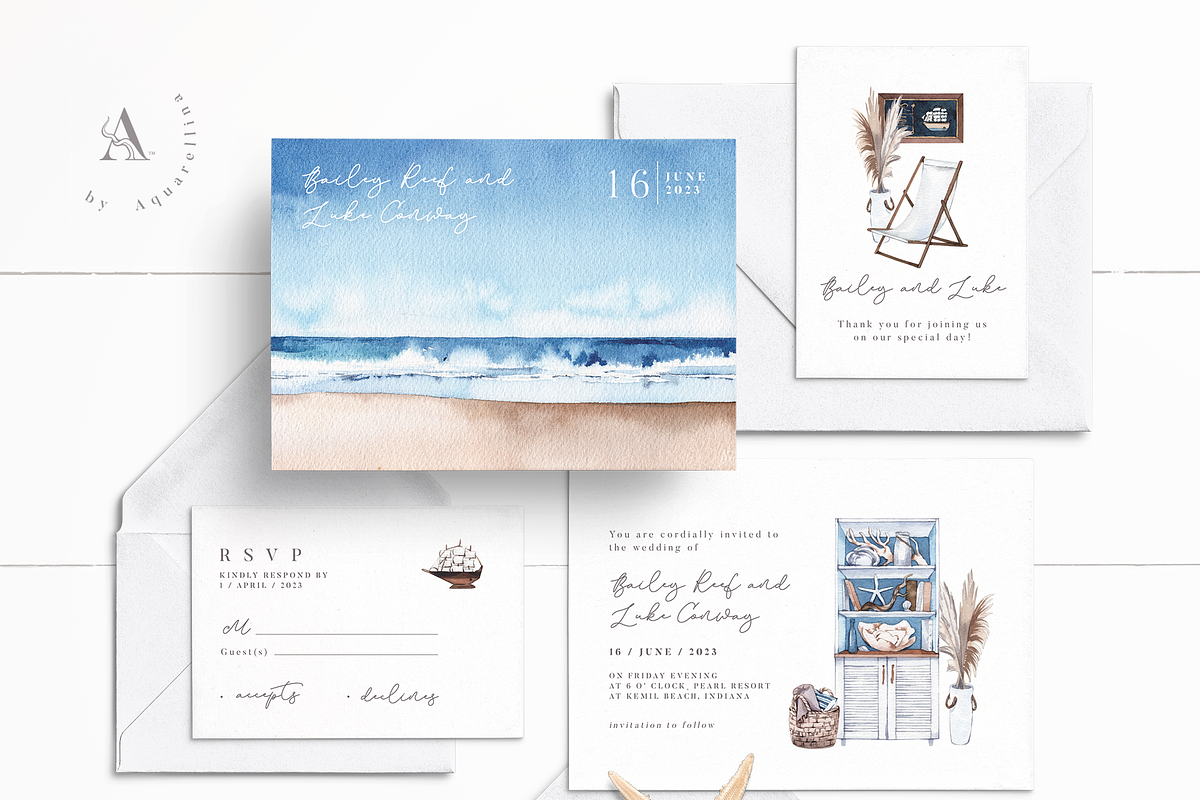 Nautical Beach Wedding Illustrations, a Decorative Illustration by Aquarellina (Photo 17 of 34)