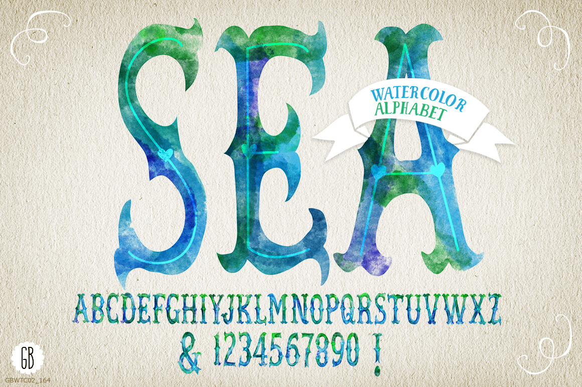 Watercolor alphabet SEA, an Illustration by GrafikBoutique
