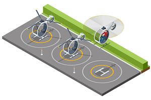 Isometric mini helicopter parking, a Transportation Illustration by Golden Sikorka